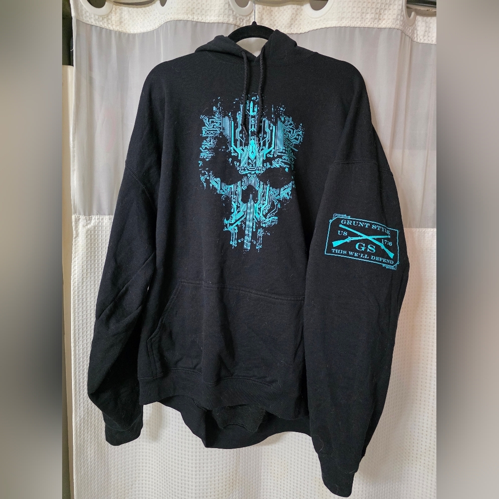 Grunt Style Black Hoodie with Teal Graphic